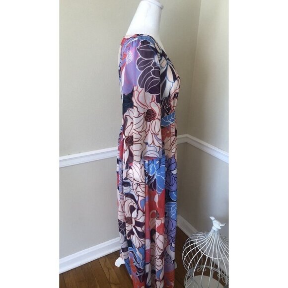 NWOT Molly Bracken Size S Bright Floral Maxi Dress Sheer 3/4 Sleeve Boho Retro - Picture 5 of 6